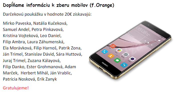 Výsledky zberu mobilných telefónov - doplnenie